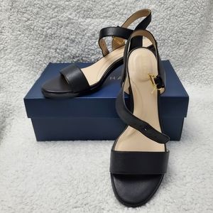 Cole Haan Anette Black Leather Strap Sandals with Block Heel, Size 9 NIB